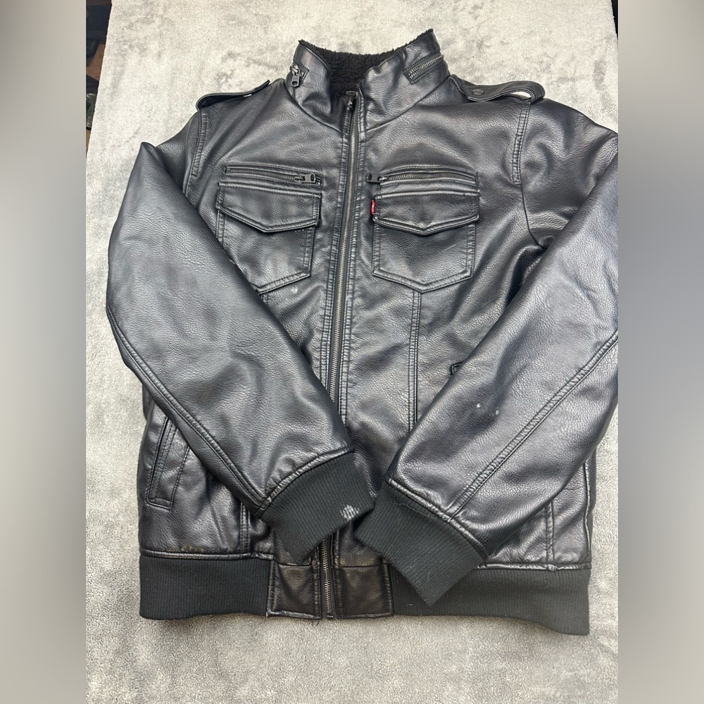 Levi's Faux Leather Sherpa Aviator Bomber Jacket Black mens sizes medium